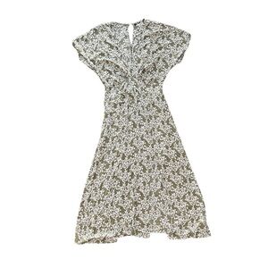 Floral Twist-Front Midi Dress in Olive and White